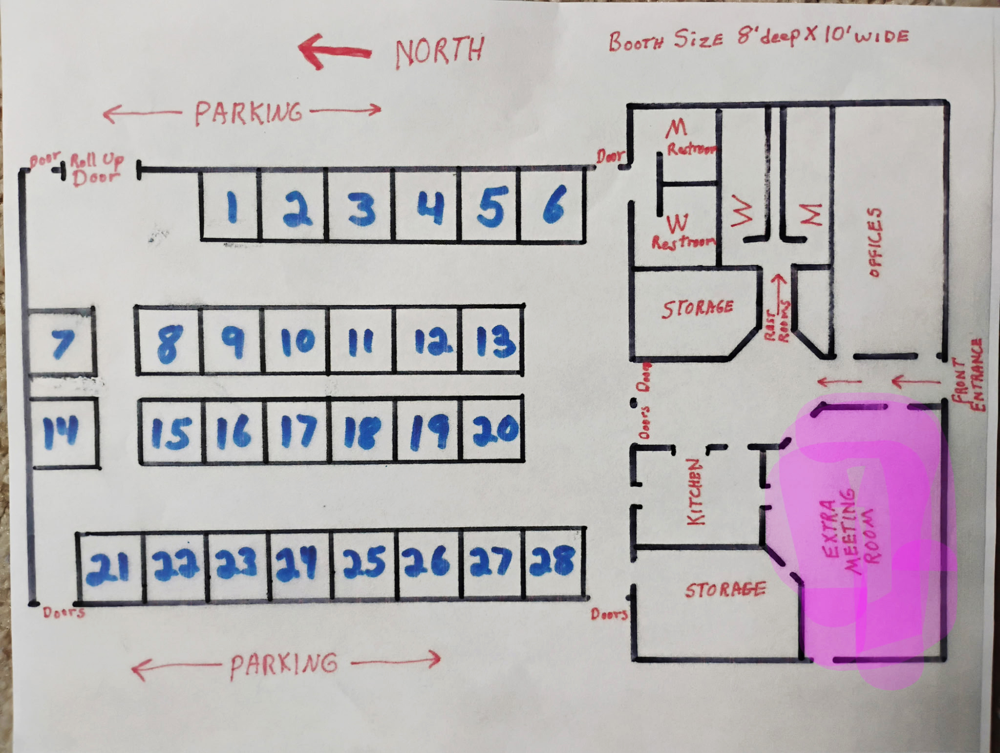 Floor plan of the Oacoma Community Center showing vendor booth layout